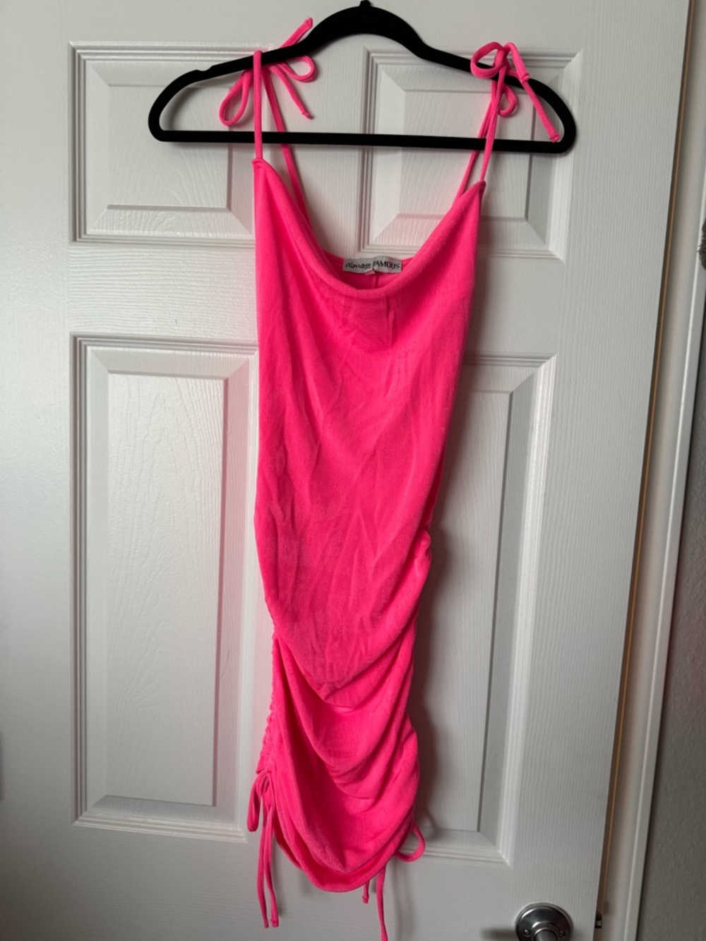 Almost Famous Neon Pink Mini Rouched Dress Size Medium